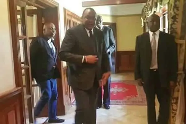 President Uhuru Kenyatta emerges from a closed-door meeting with former President Daniel Moi and his son, Gideon, on July 28, 2018. PHOTO | FACEBOOK