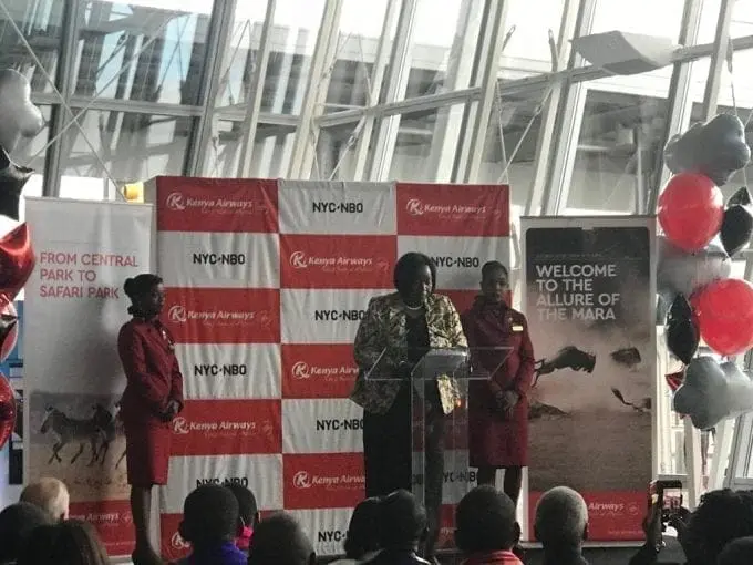 PHOTOS/VIDEO: Kenya Airways' maiden flight lands in New York 2 KQ in NY