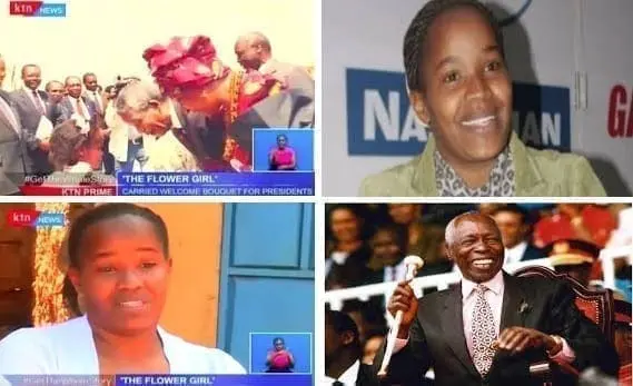 Photos of girl who used to present Moi with flowers at the airport