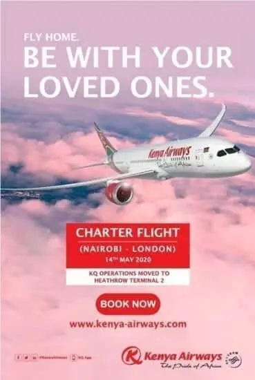 Kenya Airways flight from London to Nairobi for stranded Kenyans