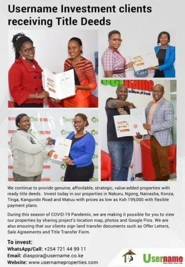 Username Investments Clients receiving title deeds