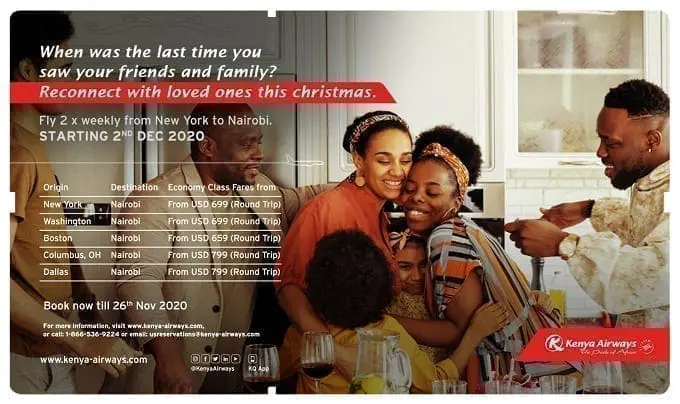 Christmas Fare Sale: Kenya Airways Resumes Direct US Flights