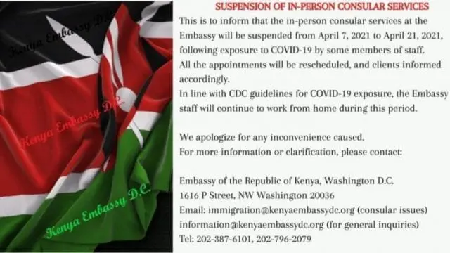 Kenyan Embassy Washington DC Suspends In-person Services
