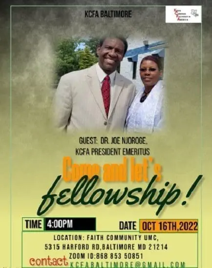 KCFA Baltimore Chapter Fellowship With Dr. Joseph Njoroge 2 Dr. Joseph Njoroge
