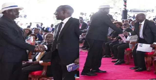 Raila Attends Mukami Kimathi's Burial, Shake Hands with Ruto and Gachagua 1 Raila Attends Mukami Kimathi's Burial, Shake Hands with Ruto and Gachagua