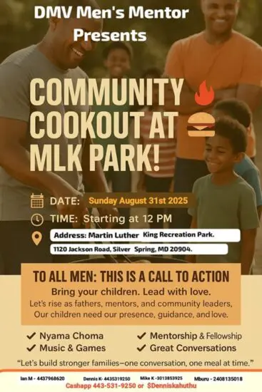 Welcome to DMV Men's Mentor Cookout at MLK Park Silver Spring