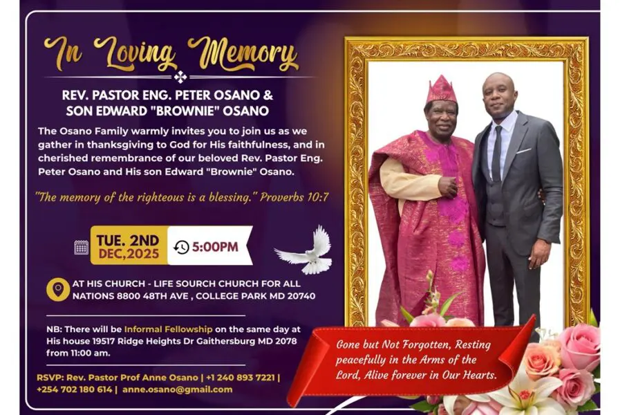 Thanksgiving Gathering in Honor of Pastor Peter Osano – Dec 2nd
