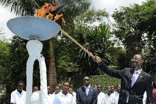 Rwandan President Paul Kagame lighting the flame at the Memorial of the Rwandan Genocide in Kigali, on April 7, 2010. Rwanda began marking 20 years since its genocide on January 7, 2014, with a flame of remembrance due to make a nationwide tour ahead of the anniversary of the horrific events of 1994. PHOTO | AFP