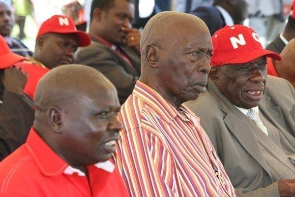 PHOTO | FILE Kanu stalwarts: Former President Daniel arap Moi, former Nominated MP Mark Too (left) and the late Mr Ezekiel Barng’etuny. 