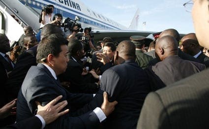 A Scuffle between Security detail of the Chineese premier and Kenyan Presidential security details erupts at Jomo Kenyatta International Airport on May 11, 2014 moments before Chinese Premier Li Keqiang boarded his plane. Earlier in the day, a protocol lapse at State House nearly spoiled the mood of a well-organized event after a scuffle between the presidential security and top Chinese government officials. PHOTO/EVANS HABIL