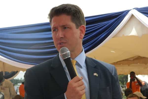 British High Commissioner to Kenya Dr Christian Turner speaks during the launch of the solar park at the Williamson Tea Estate in Konoin Constituency, Bomet County on May 21, 2014. He clarified that his government did not order the evacuation of its citizens from Kenya following recent terror attacks especially in Nairobi and Mombasa. PHOTO/TIMOTHY KIMEI