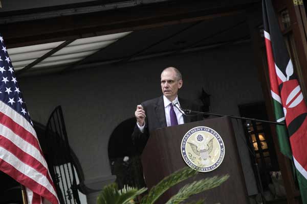The United States Ambassador to Kenya,  Robert F. Godec,  gives a speech during the celebration of the 237th Independence Day of the US on July 3, 2013. The United States government has affirmed that all the programmes it is involved in within Kenya are for the good of Kenyans and their country. FILE PHOTO | EMMA NZIOKA |