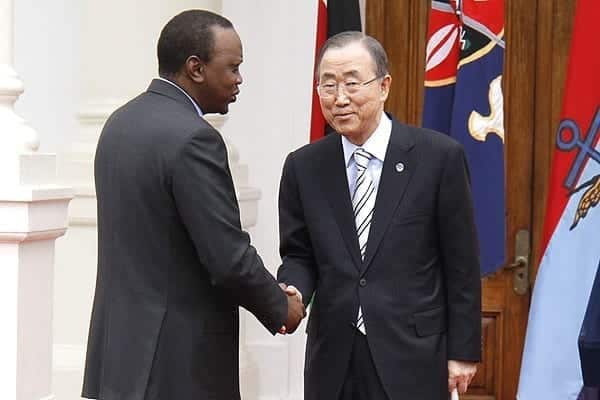 President Uhuru Kenyatta with United Nations Secretary-General Ban Ki-moon at State House in Nairobi on June 28, 2014. FILE PHOTO | JEFF ANGOTE | NATION MEDIA GROUP