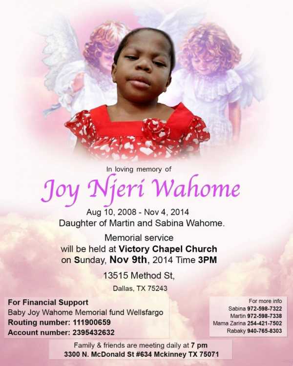 JOY NEW 819x1024 Kenyan couple in McKinney,TX loses 6 year old daughter after 11 frantic months in the US