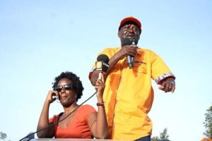 Rosemary Odinga with her father Raila Odinga at a public rally. FILE PHOTO | NAIROBI NEWS