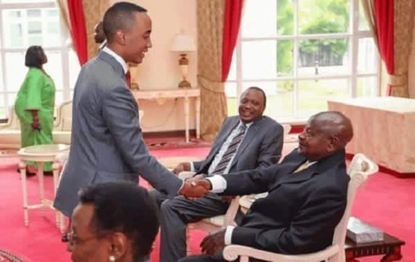 Uhurus's son under fire for casual handshake with Museveni