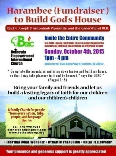 Harambee (Fundraiser ) to Build God’s House in Marietta Georgia