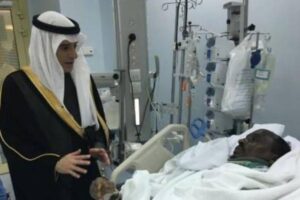 Kenya's ambassador to Saudi Arabia Mohamed Mohamud at Riyadh hospital after he was hit by a speeding car on Monday.