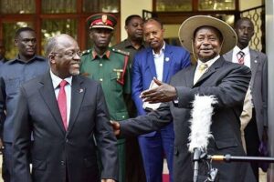 President Yoweri Museveni (right) and Tanzanian President John Magufuli shortly after their bilateral meeting at the Arusha State Lodge in Tanzania on March 02, 2016. PHOTO |ABU MWESIGA