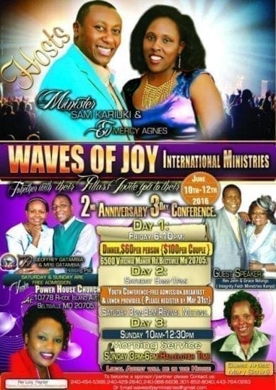 WAVES OF JOY ANNIVERSARY AND CONFERENCE,JUNE 10TH-12TH 2016