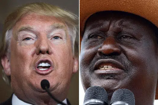 Cord leader Raila Odinga (left) and Republican Party presidential candidate Donald Trump. PHOTOS | AFP and NATION