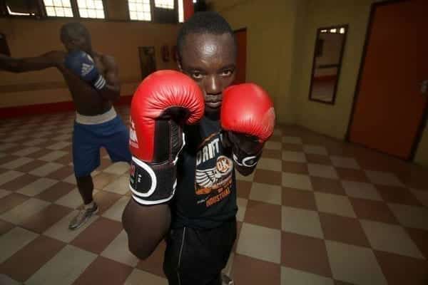 Kenya's Peter Mungai during a training session at Madison Square Gardens, Nakuru on July 14, 2016. He became the first Kenyan boxer to reach the quarter finals at the 2016 Olympic Games with a split decision victory over LV Bin of China on August 8, 2016 at Riocentro Pavilion 6. PHOTO | SULEIMAN MBATIAH |