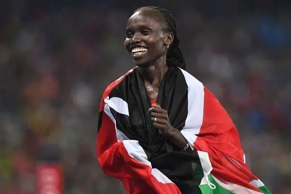 Kenya's Vivian Jepkemoi Cheruiyot celebrates after winning the final of the women's 5,000m race in the athletics event at the 2016 Summer Olympics at the Olympic Stadium in Rio de Janeiro on August 19, 2016. PHOTO | OLIVIER MORIN | AFP