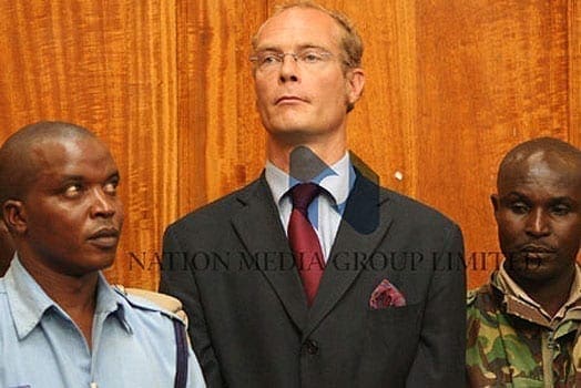 Tom Cholmondeley (centre) at the Nairobi High Court. PHOTO | FILE
