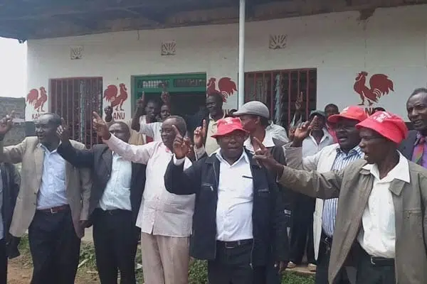 Mogotio constituency Kanu members after a addressing the media on August 1, 2016 over the defection of area MP Hellen Sambili to Jubilee.
