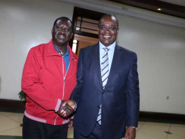 Cord leader Raila Odinga with Nairobi Governor Evans Kidero when he paid him a courtesy call at City Hall on Friday September 2, 2016./FILE 