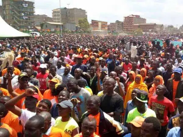 ODM supporters at the Masinde Muliro grounds in Mathare on Sunday, September 18th, 2016.
