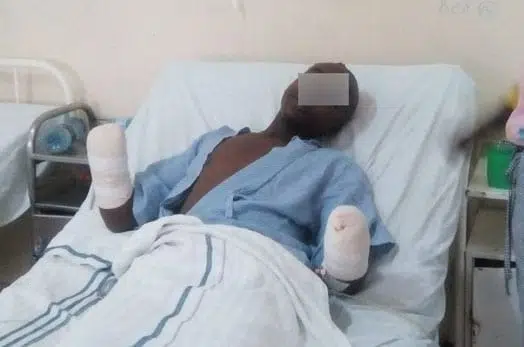 The seventeen-year old boy from Mutuati in Meru county who was attacked by seven men and had his hands chopped off on suspicion of stealing miraa. He is recuperating at Meru Teaching and Referral Hospital. PHOTO | DAVID MUCHUI