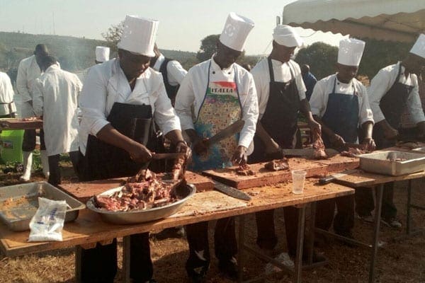 Mourners have been feeding since morning before the arrival of the body.