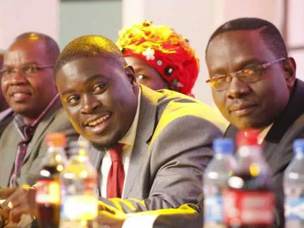 Former TNA chairman Johnson Sakaja and secretary general Onyango Oloo when the party was dissolved to form the Jubilee Party at the Kasarani Stadium on September 9 / MONICAH MWANGI