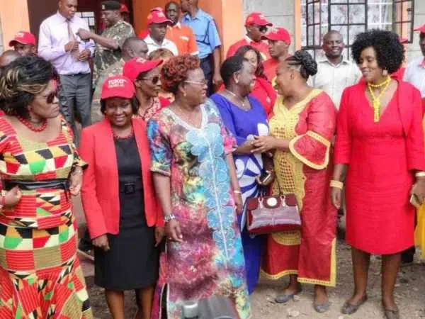 Women MPs Rachel Shebesh, Cecily Mbarire, Alice Wahome, Beatrice Elachi, Peris Tobiko, Esther Gathogo and Alice Wambui in Ruiru town on September 28, 2016. /FILE
