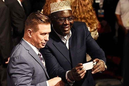 Malik Obama (right), President Barack Obama's Kenyan-born half-brother, meets with actor Stephen Baldwin after the final presidential debate in Las Vegas, Nevada on October 19, 2016. AFP | PHOTO