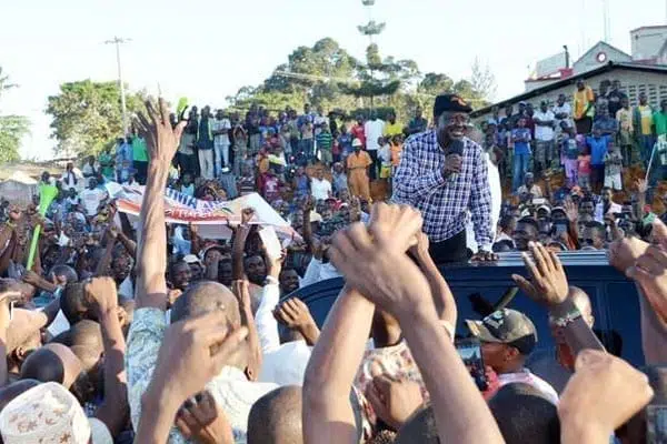 ODM leaders Raila Odinga addresses his supporters after arriving in Mombasa on November 22, 2016. PHOTO | KEVIN ODIT | NATION MEDIA GROUP