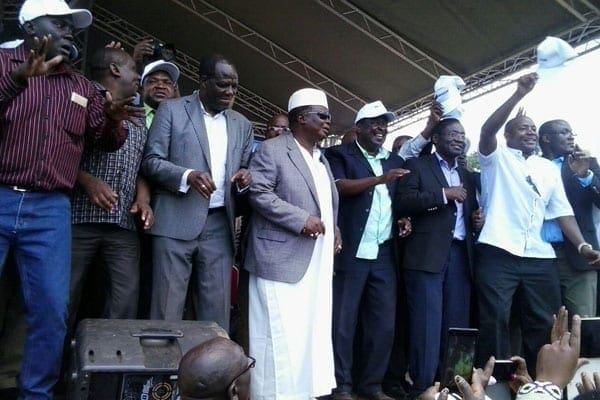 Luhya leaders dance during the unveiling of the