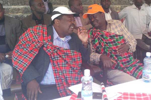 Cord leader Raila Odinga (right) and Amani