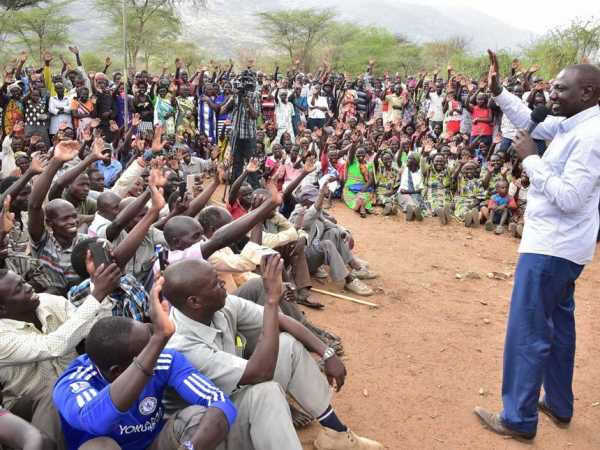 Deputy President  William Ruto addresses residents of Arror in Elegyo Marakwet County. Mr Ruto laid a foundation stone for Arror Police Station in the area. The Police station will boost security in the area. PICTURE REBECCA NDUKU/DPPS