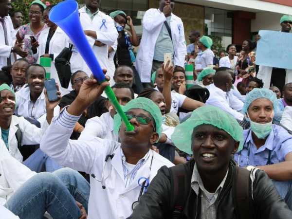 The striking doctors have been left bruised and painfully wounded