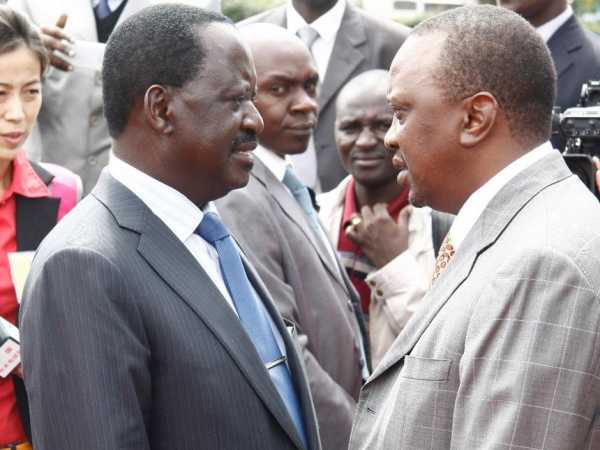 A file photo of NASA flag bearer Raila Odinga and President Uhuru Kenyatta.