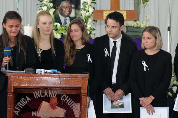 Nicholas Biwott’s grandchildren at the requiem mass at their grandfather's AIC Milimani, Nairobi, on July 18, 2017. PHOTO | DENNIS ONSONGO | NATION MEDIA GROUP