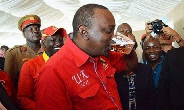 Does President Uhuru really drink beer alone, Seriously? It cannot be!