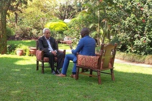 Former Tanzania Prime Minister who is also the main opposition leader Edward Lowassa (left) during an interview in Nairobi on July 16, 2017. PHOTO | IBRAHIM ORUKO | NATION MEDIA GROUP
