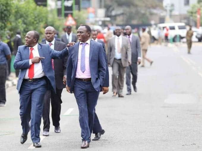 Juja MP Francis Waititu and his Machakos Town counterpart Victor Munyaka walk along Parliament Road to the opening of the 12th Parliament, September 12,2017. / HEZRON NJOROGE