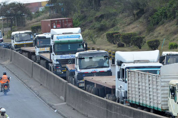 Cargo trucks wait to for clearance at the Kenya Ports Authority