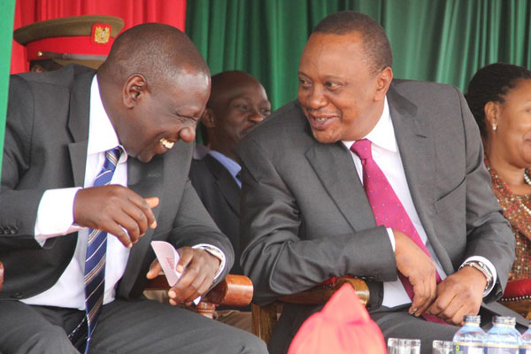 President Uhuru Kenyatta (R) and Deputy President William. The government has declined to disclose the wealth of President Kenyatta and his Deputy, Mr Ruto, to The Hague, arguing that it is prohibited by law. PHOTO | JARED NYATAYA | FILE