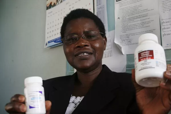 PHOTO | PHOEBE OKALL Ms Christine Otieno, who works on HIV prevention at Kenyatta National Hospital, with the drugs which health experts warn are increasingly being abused by sexually active youth.