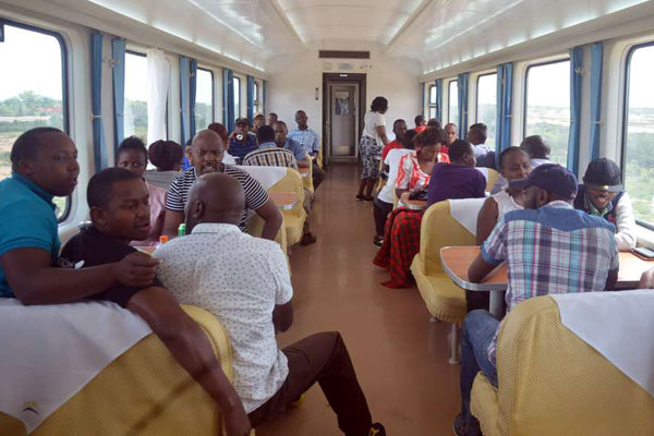 Passengers aboard the Madaraka Express train from Mombasa to Nairobi